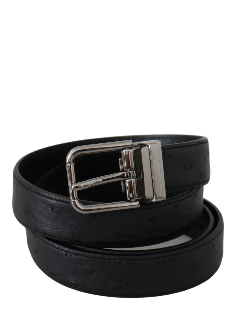 Black Exotic Skin Pattern Silver Buckle Belt