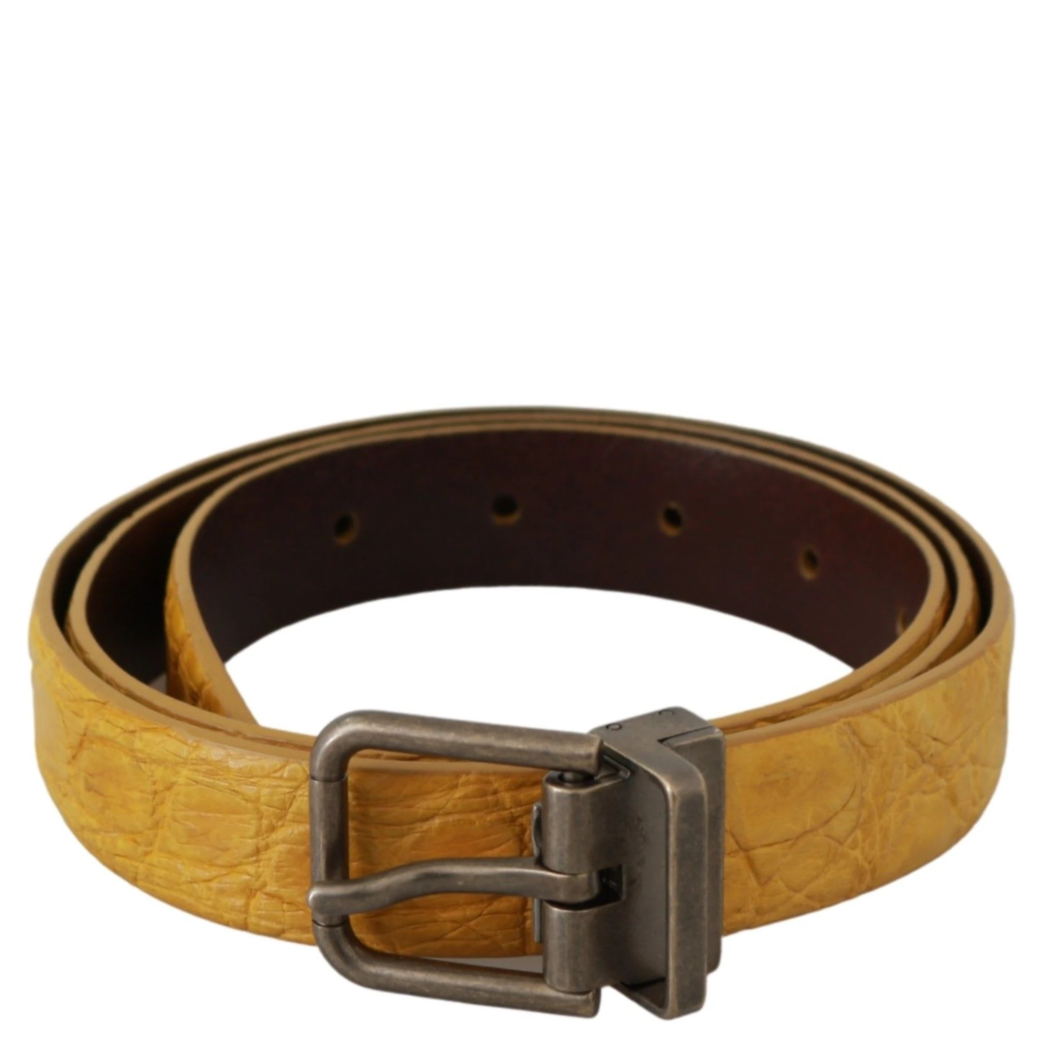 Yellow Exotic Skin Leather Grey Buckle Belt