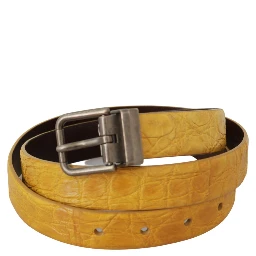 Yellow Exotic Skin Leather Grey Buckle Belt