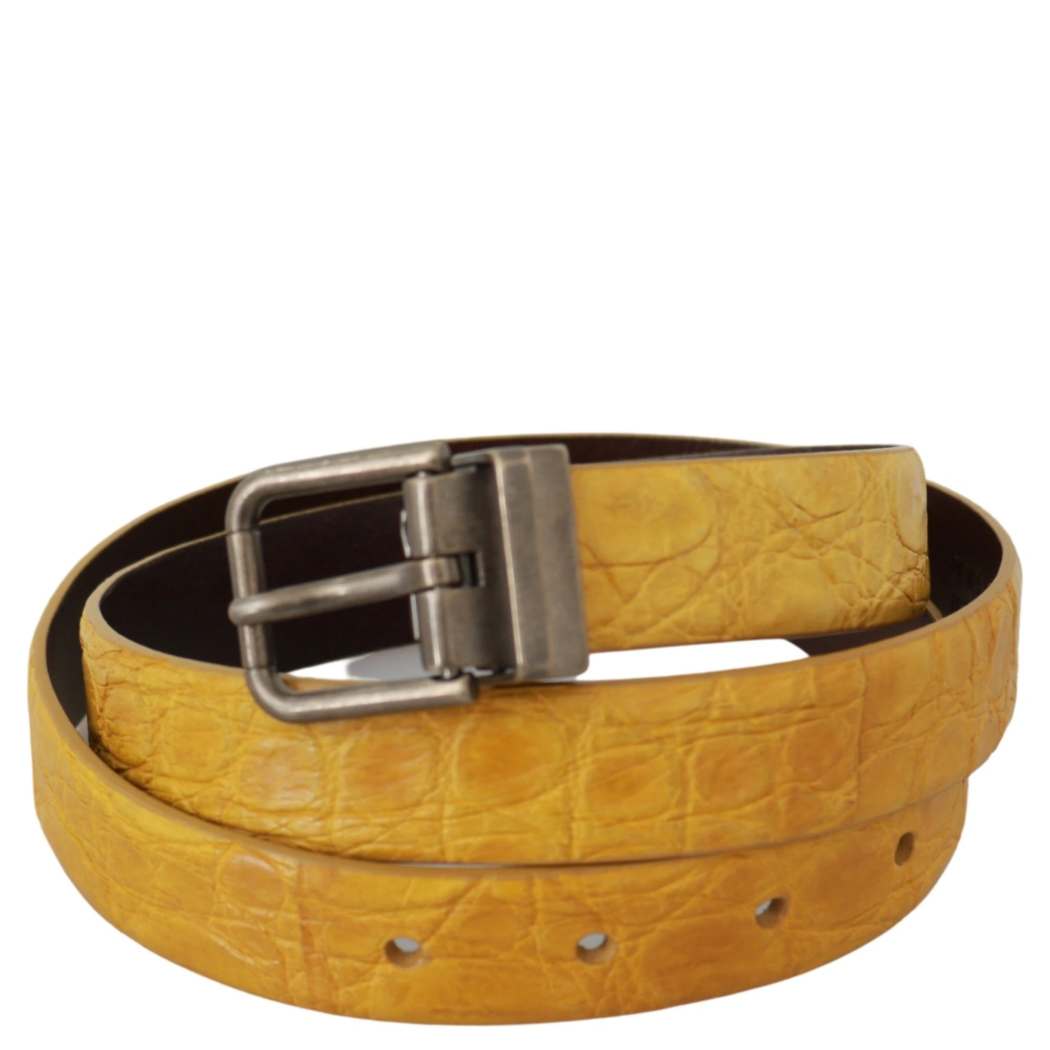 Yellow Exotic Skin Leather Grey Buckle Belt