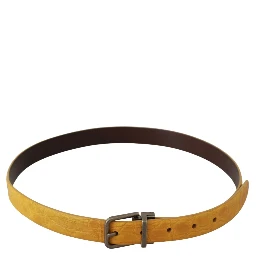 Yellow Exotic Skin Leather Grey Buckle Belt