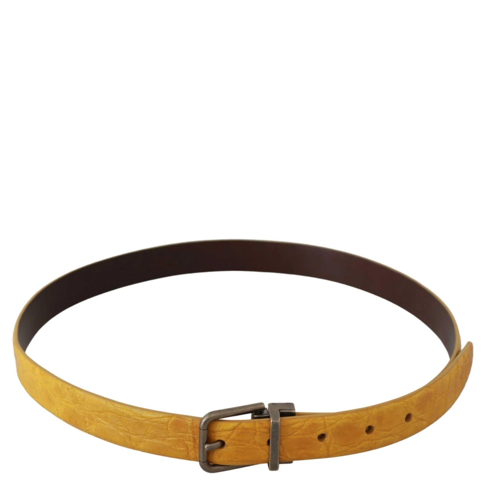 Yellow Exotic Skin Leather Grey Buckle Belt