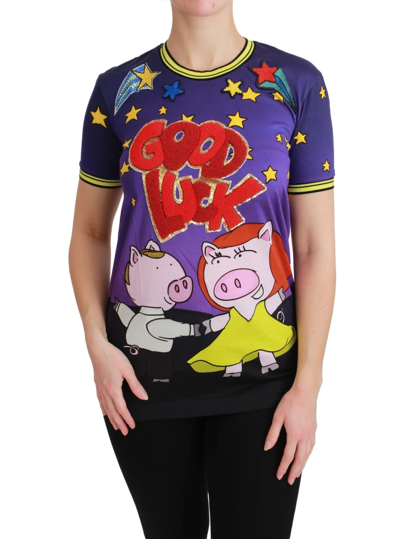 Purple YEAR OF THE PIG Top Cotton T-shirt