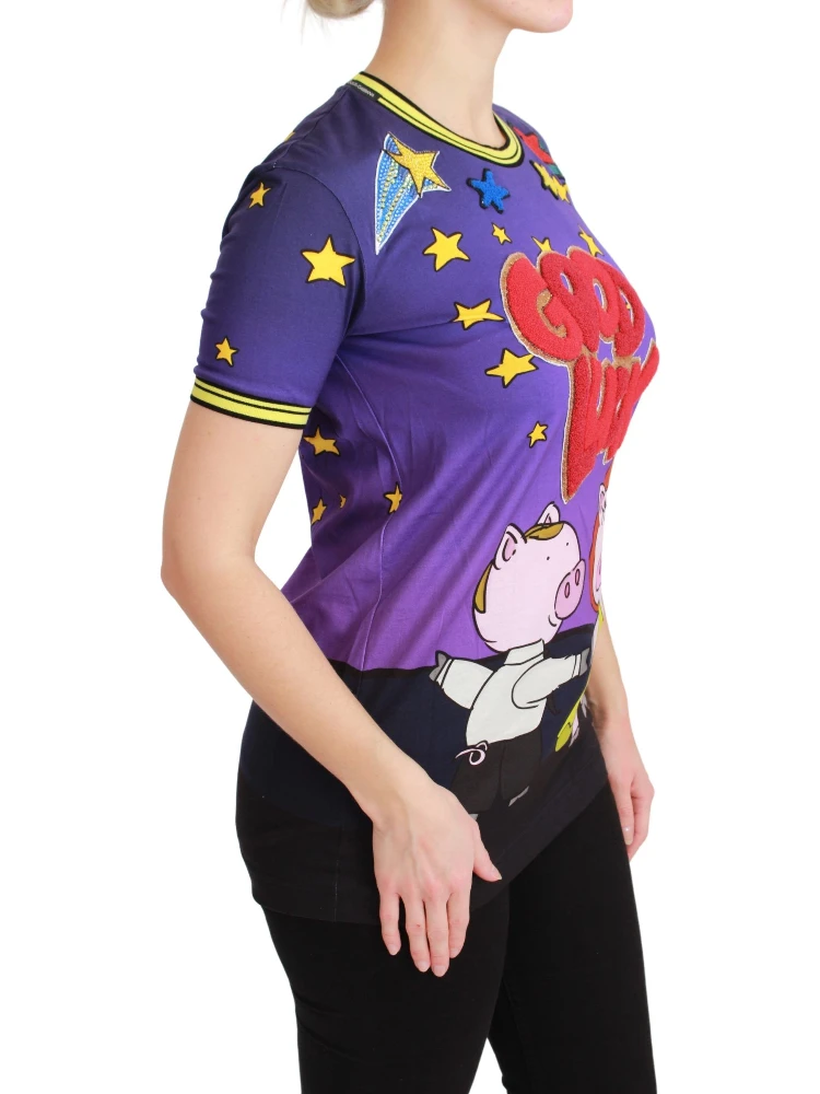 Purple YEAR OF THE PIG Top Cotton T-shirt alternative