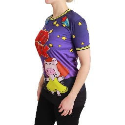 Purple YEAR OF THE PIG Top Cotton T-shirt