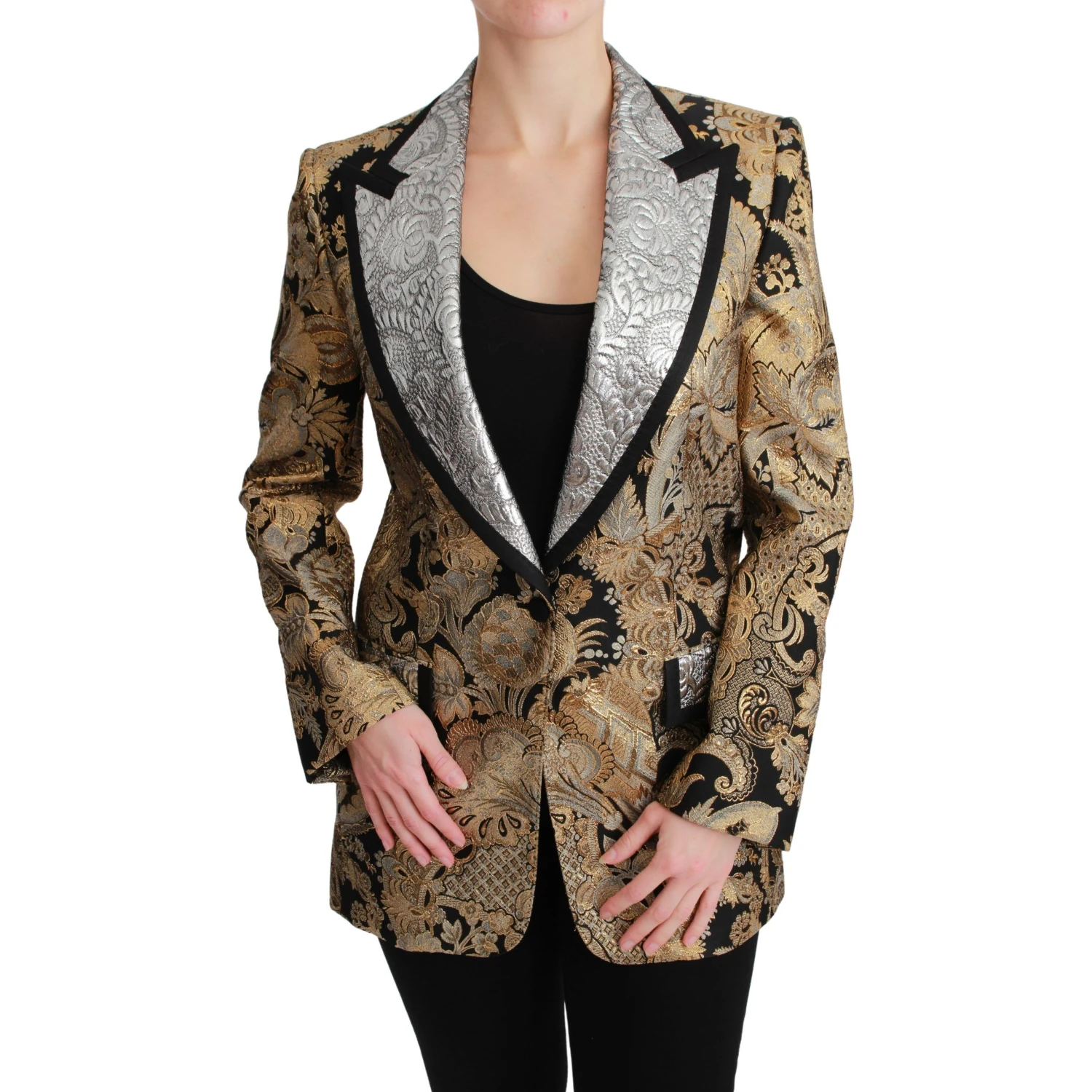 Black Gold Jacquard Blazer Jacket