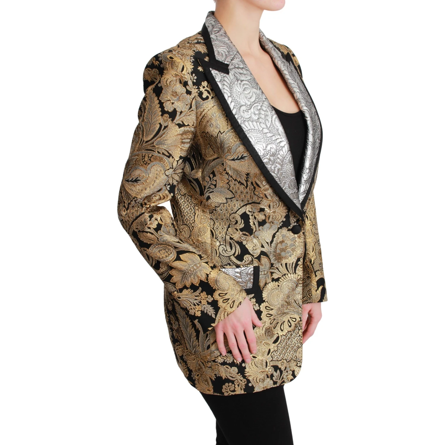 Black Gold Jacquard Blazer Jacket