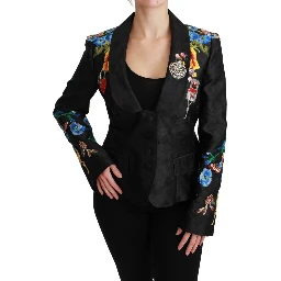 Black Brocade Crystal Blazer Jacket