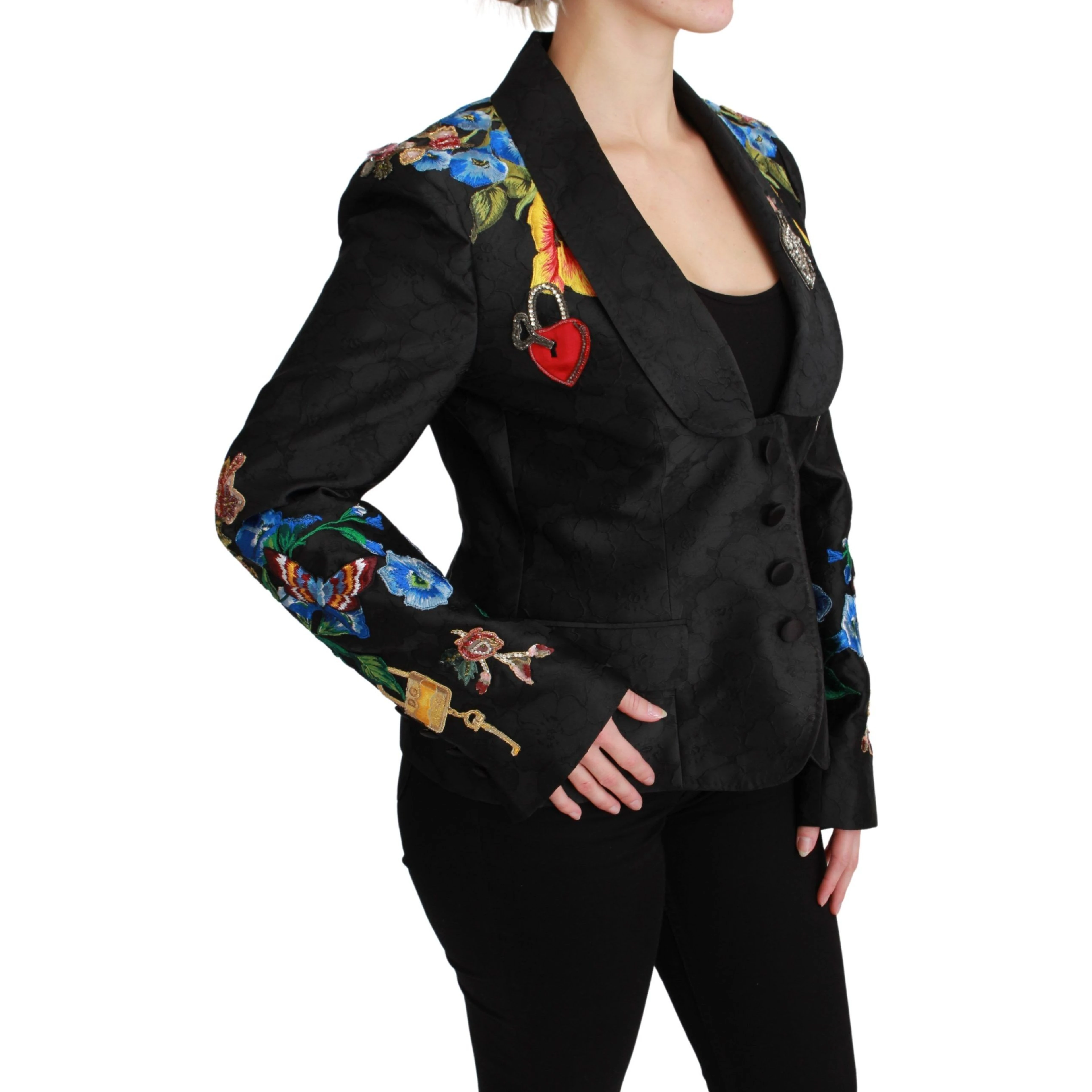 Black Brocade Crystal Blazer Jacket