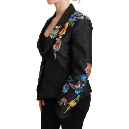 Black Brocade Crystal Blazer Jacket