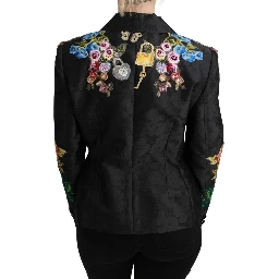 Black Brocade Crystal Blazer Jacket