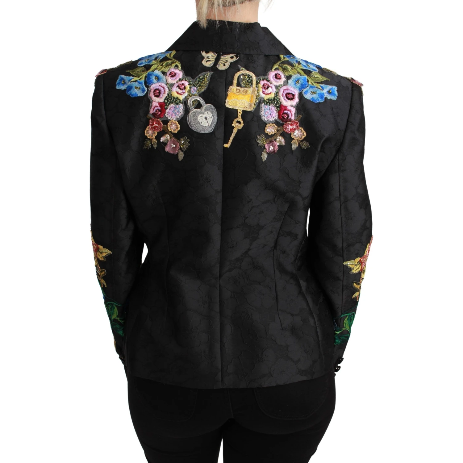 Black Brocade Crystal Blazer Jacket