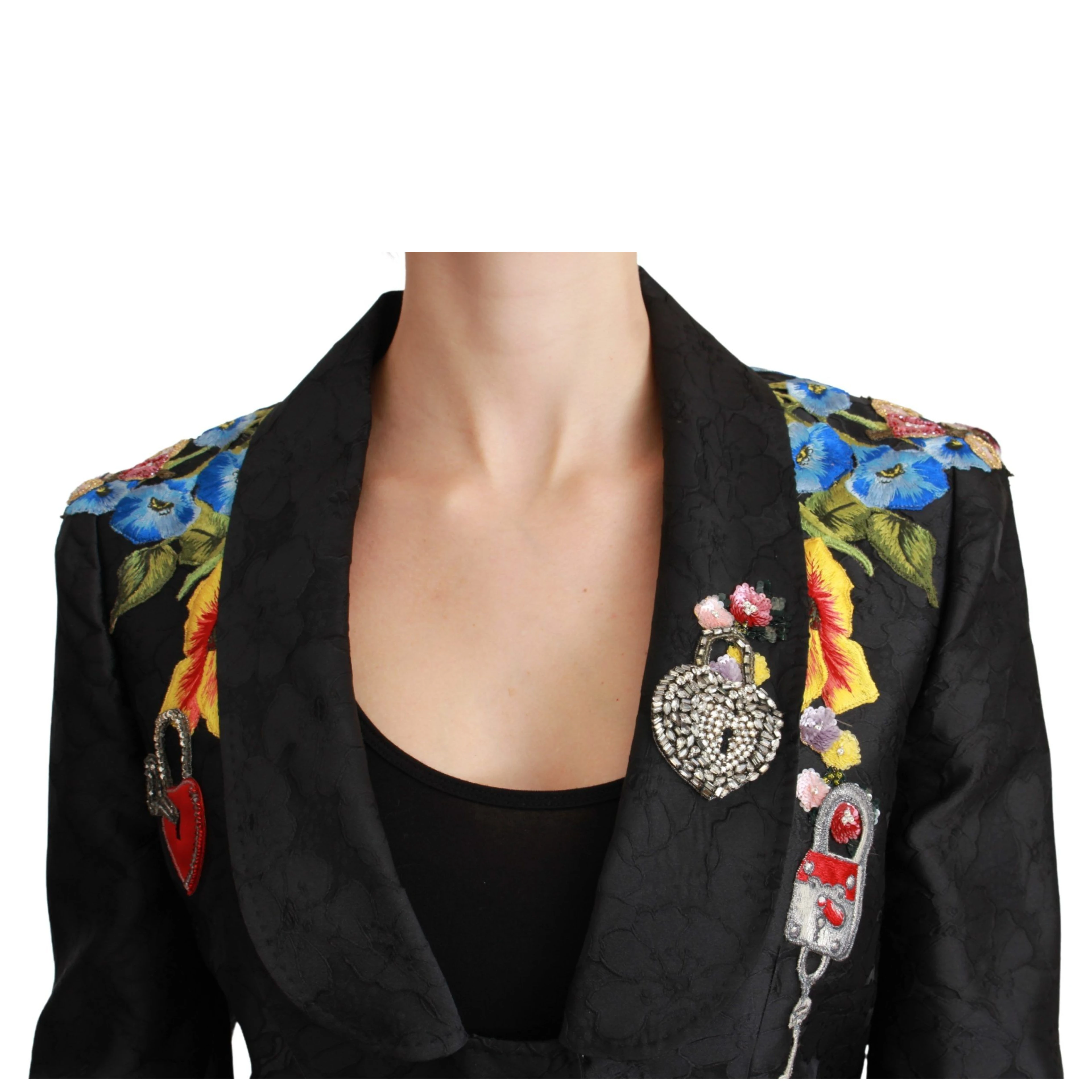 Black Brocade Crystal Blazer Jacket