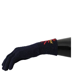 Blue #DGLovesLondon Embroidered Wool Gloves