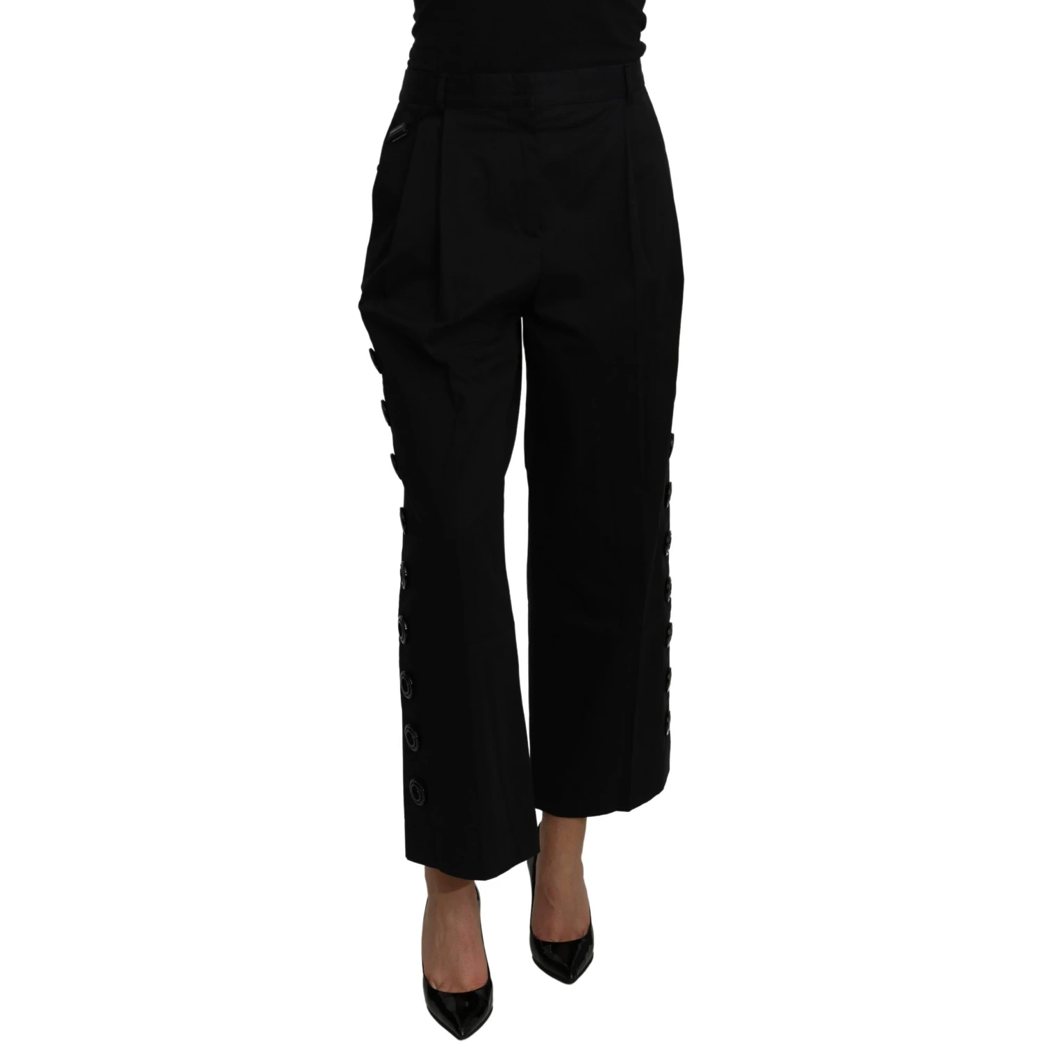 Black High Waist Cropped Cotton Stretch Pants