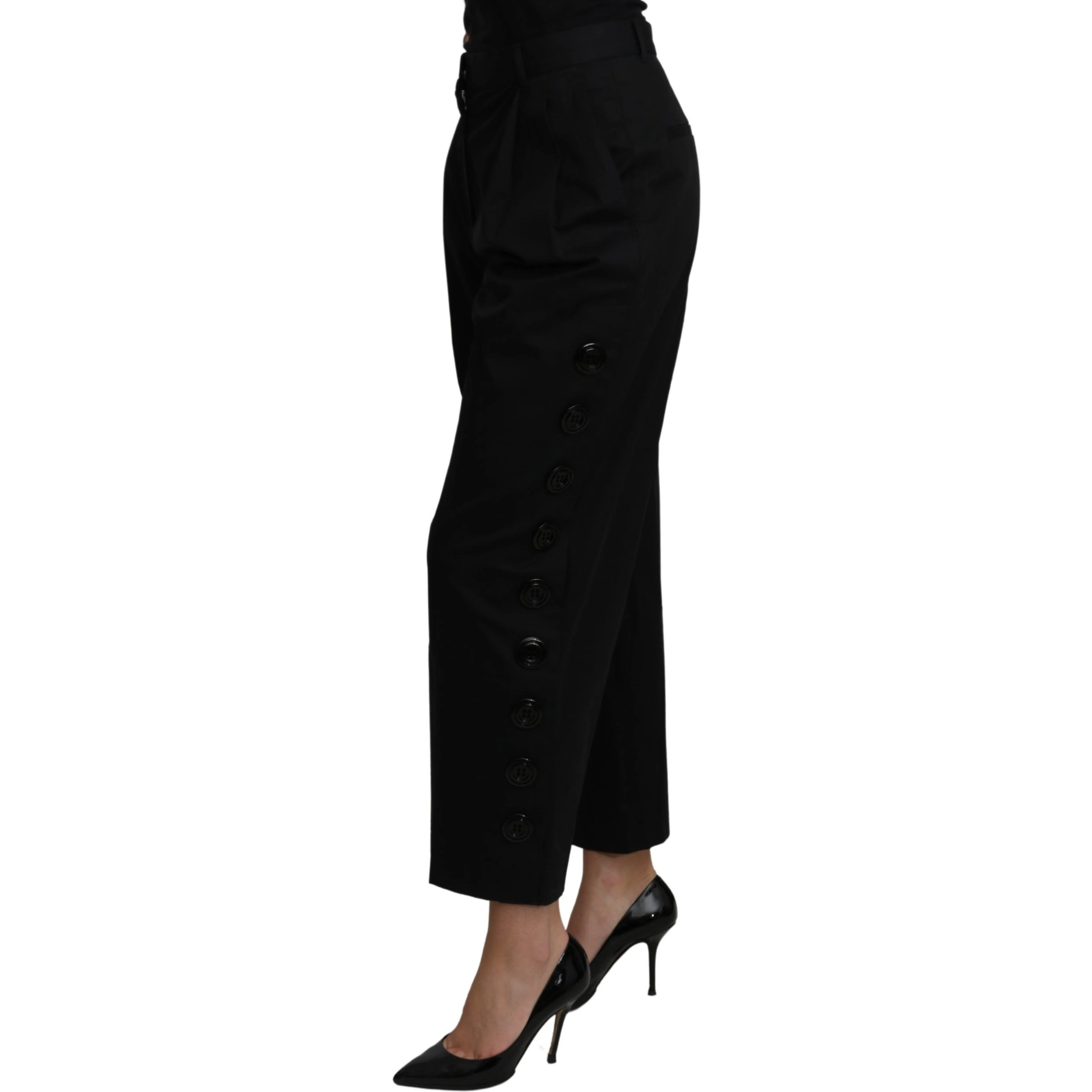 Black High Waist Cropped Cotton Stretch Pants