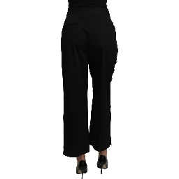 Black High Waist Cropped Cotton Stretch Pants