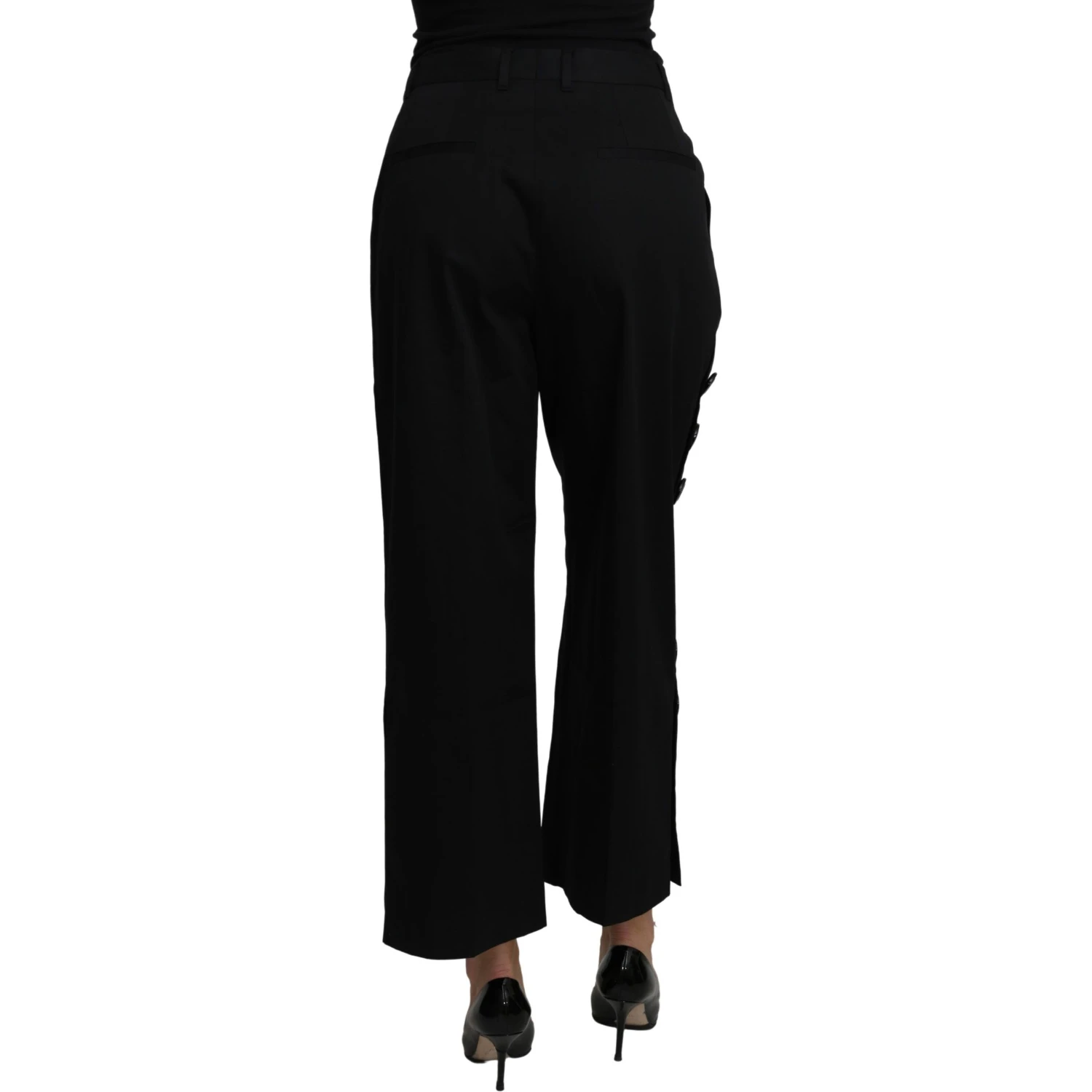 Black High Waist Cropped Cotton Stretch Pants