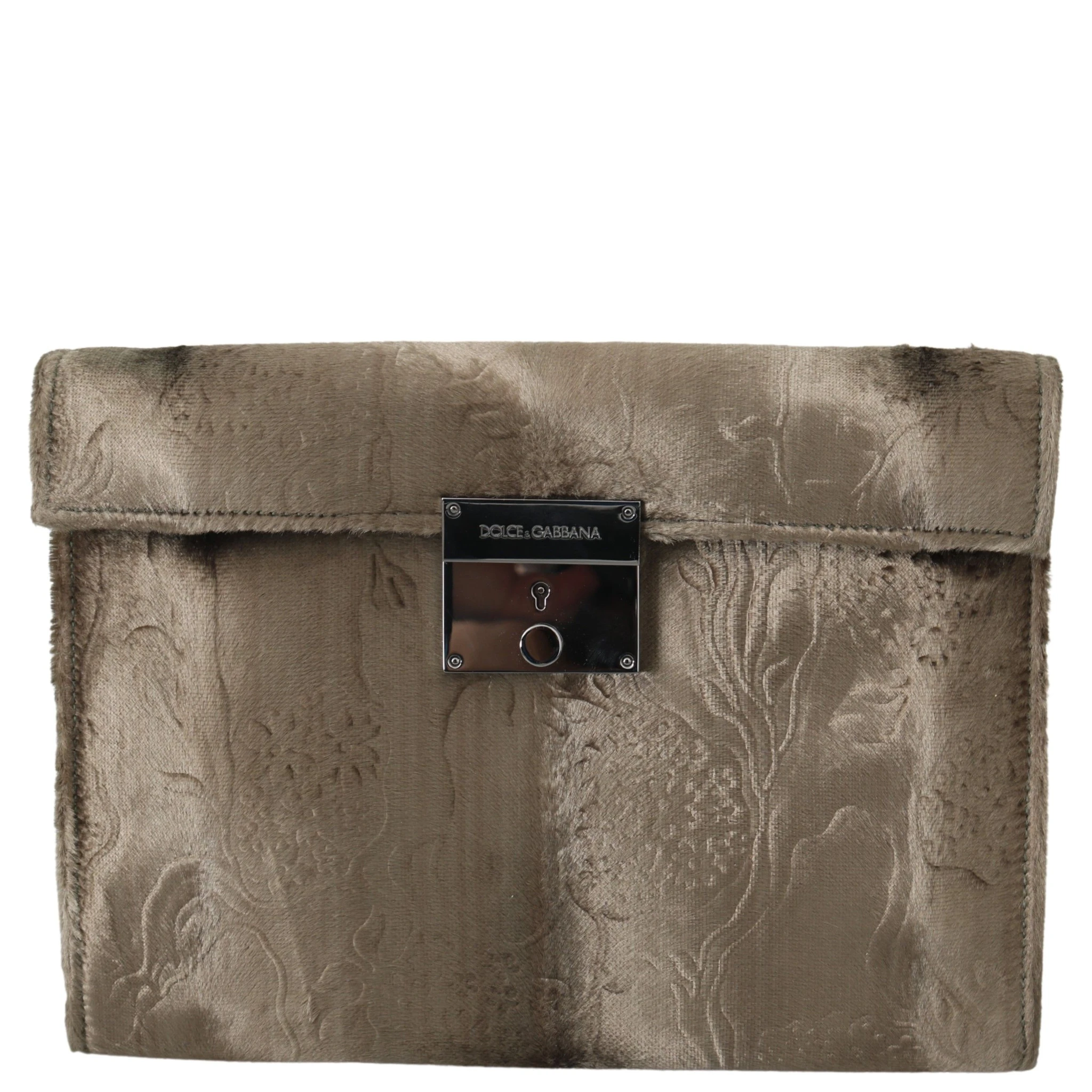 Beige Velvet Floral Leather Men Document Briefcase