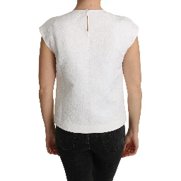 White Floral Brocade Blouse Cotton Top