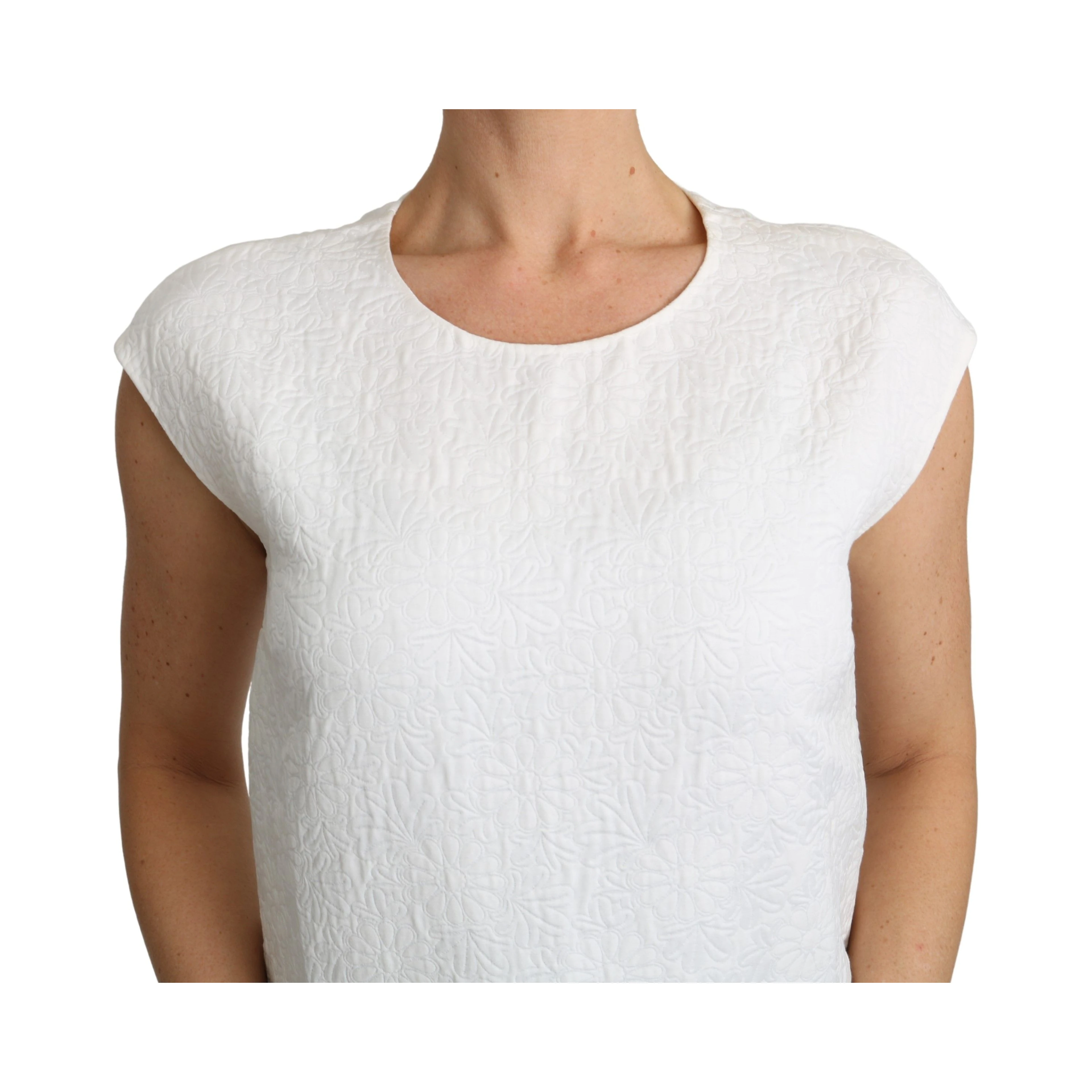 White Floral Brocade Blouse Cotton Top