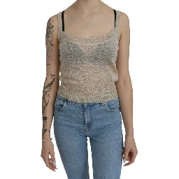 Beige Sleeveless Spaghetti Strap Tank See Through Top