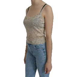 Beige Sleeveless Spaghetti Strap Tank See Through Top