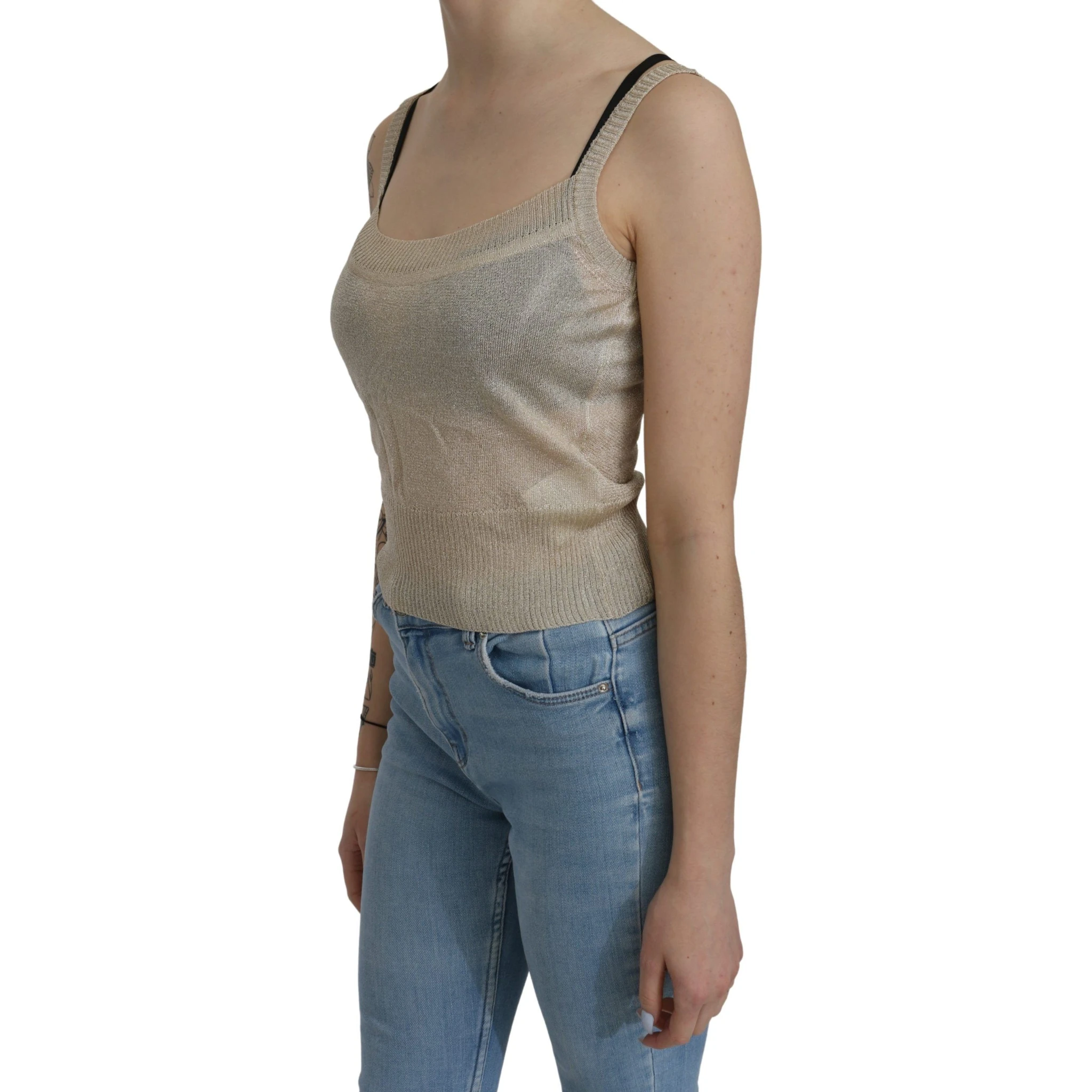 Beige Sleeveless Spaghetti Strap Tank See Through Top