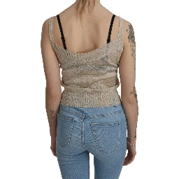 Beige Sleeveless Spaghetti Strap Tank See Through Top