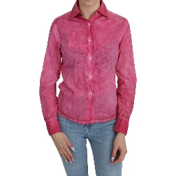 Pink Collared Long Sleeve Shirt Blouse Top