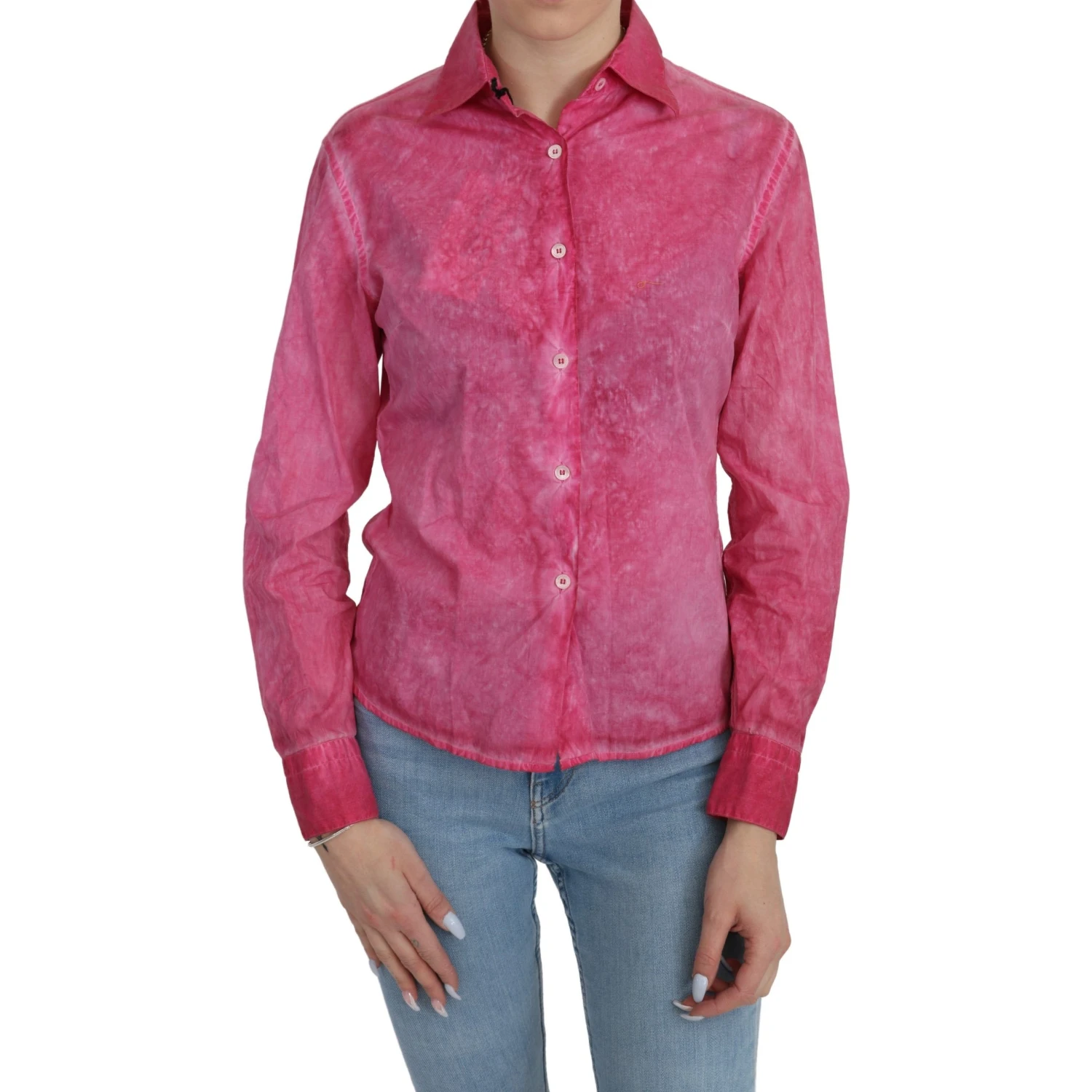 Pink Collared Long Sleeve Shirt Blouse Top