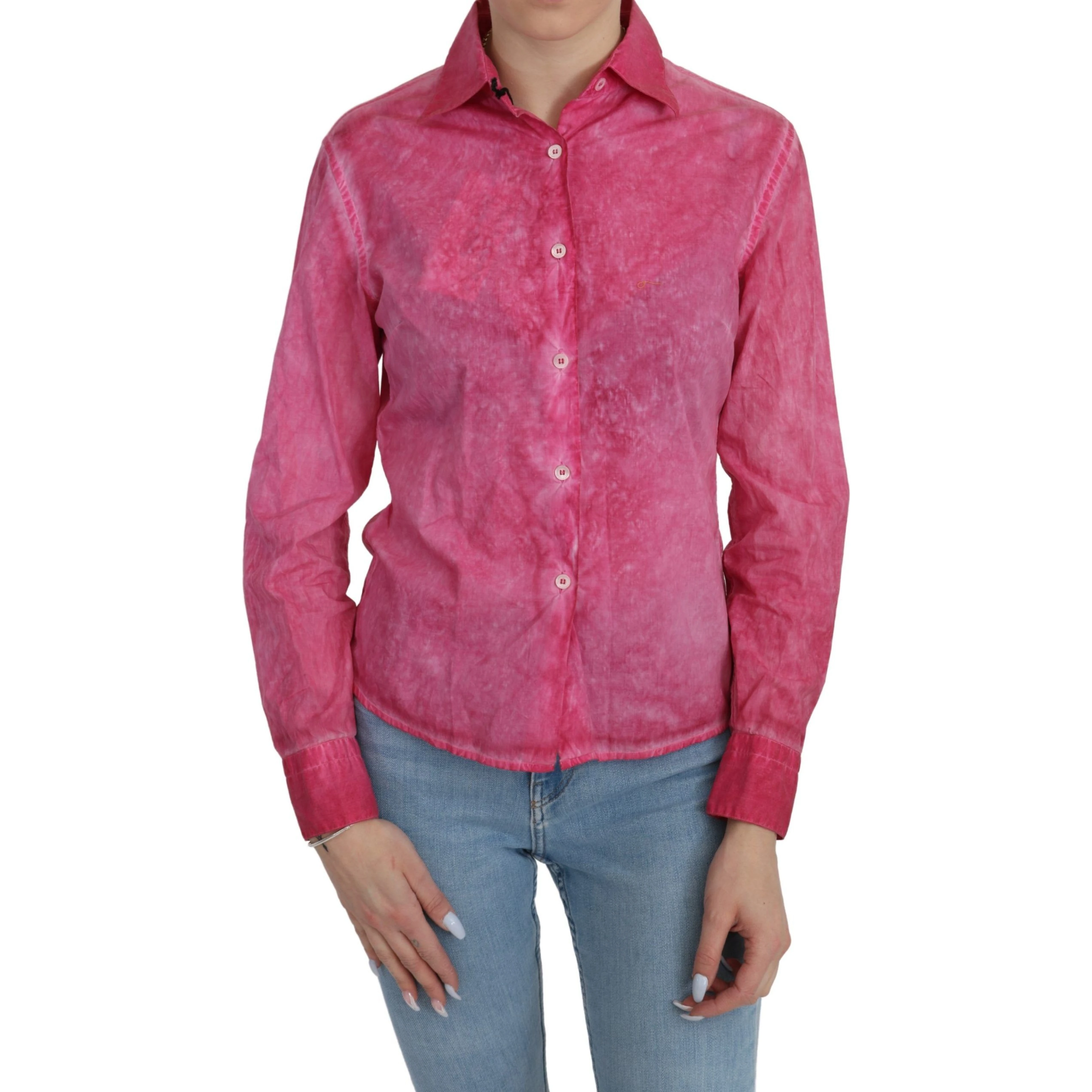 Pink Collared Long Sleeve Shirt Blouse Top