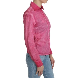 Pink Collared Long Sleeve Shirt Blouse Top