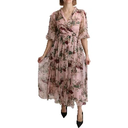 Pink Bengal Cat Print A-line Maxi Silk  Dress