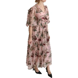 Pink Bengal Cat Print A-line Maxi Silk  Dress