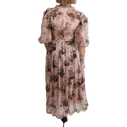 Pink Bengal Cat Print A-line Maxi Silk  Dress