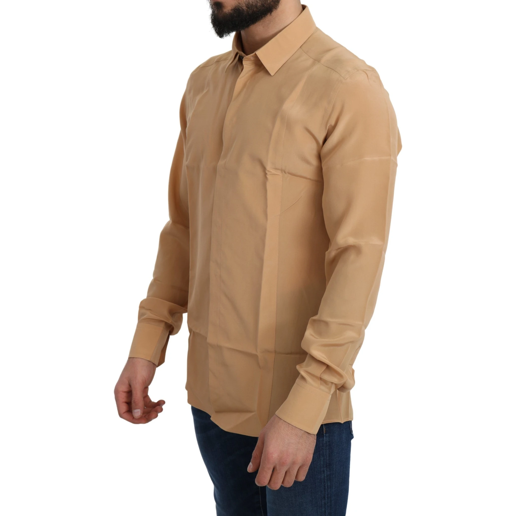 Yellow 100% Silk GOLD Top Slim Shirt
