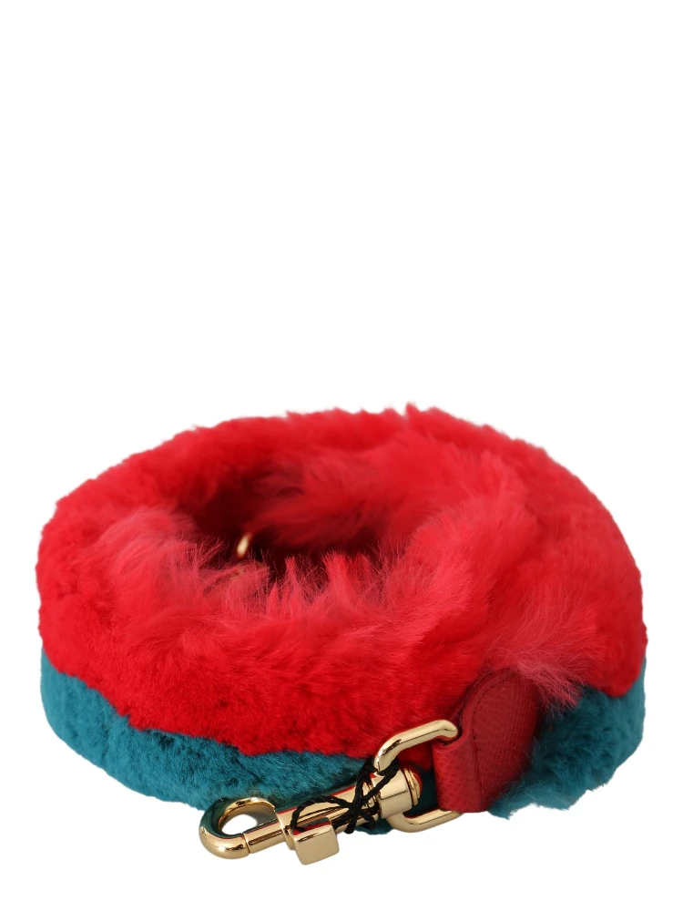 Red Blue Rabbit Fur Leather Shoulder Strap