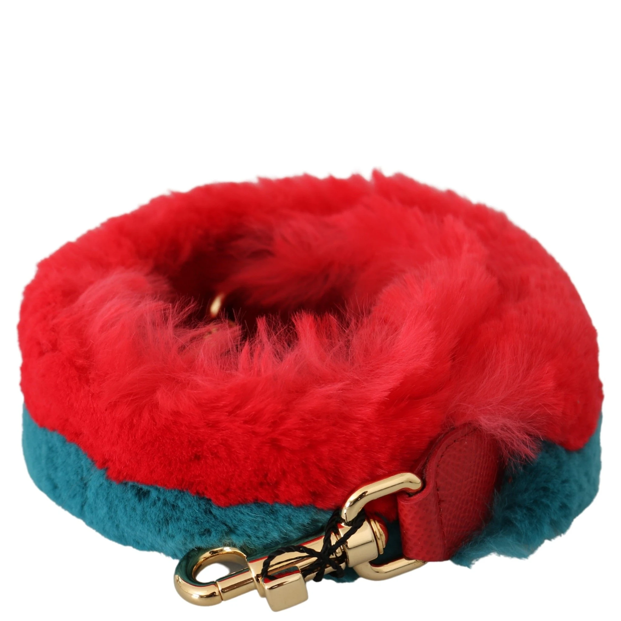 Red Blue Rabbit Fur Leather Shoulder Strap