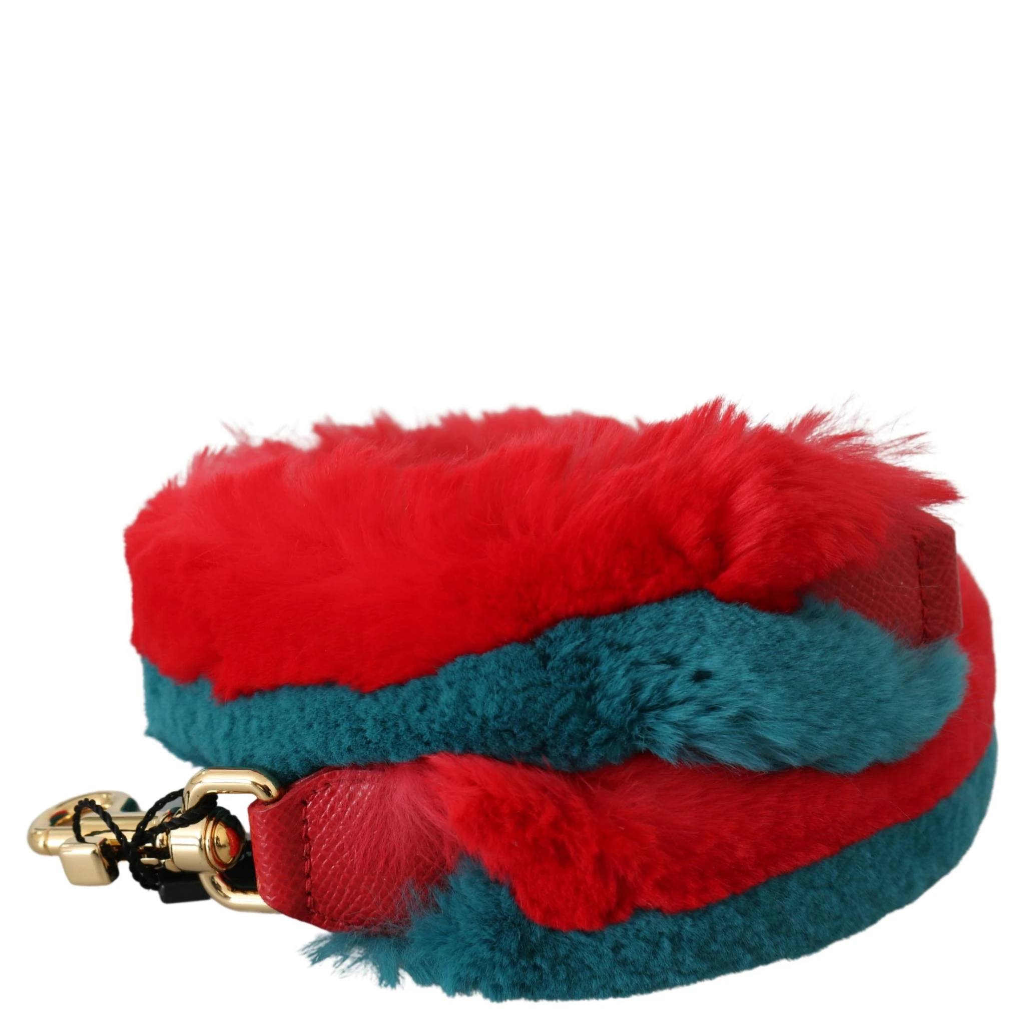 Red Blue Rabbit Fur Leather Shoulder Strap