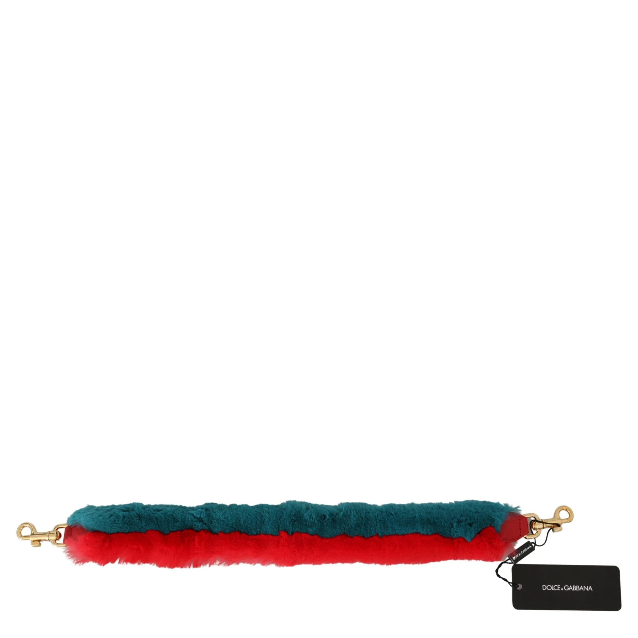 Red Blue Rabbit Fur Leather Shoulder Strap