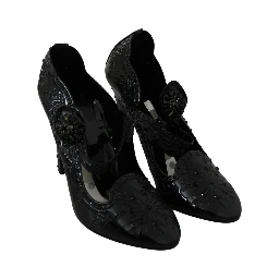 Black Floral Crystal CINDERELLA Heels Shoes