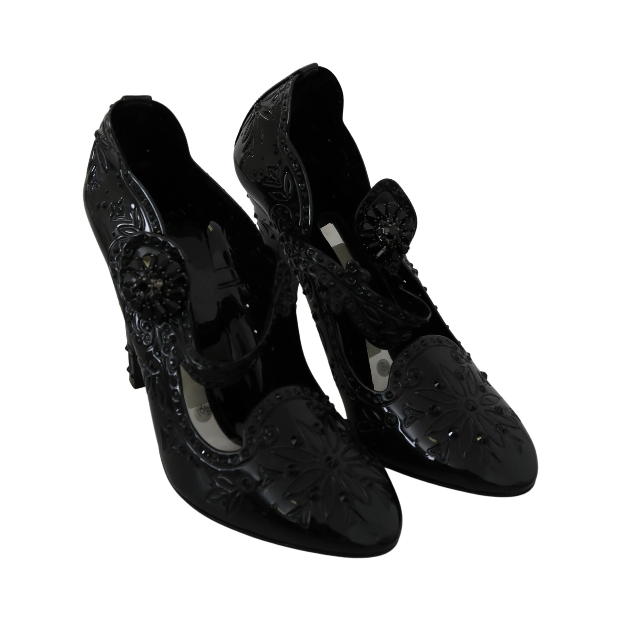 Black Floral Crystal CINDERELLA Heels Shoes