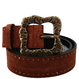 Brown Suede Leather Studded Baroque Belt