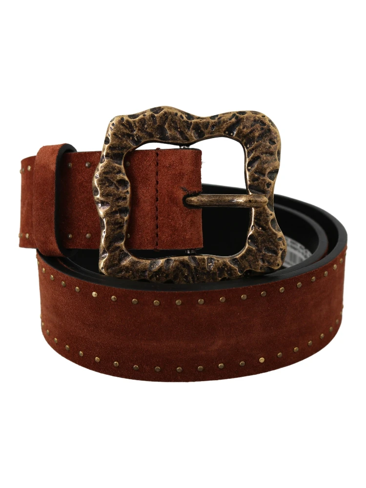 Brown Suede Leather Studded Baroque Belt