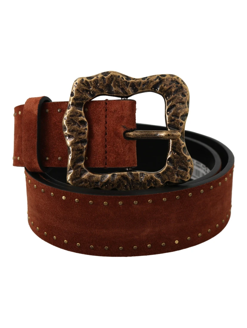 Brown Suede Leather Studded Baroque Belt