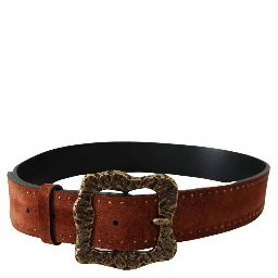 Brown Suede Leather Studded Baroque Belt