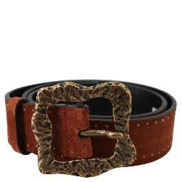 Brown Suede Leather Studded Baroque Belt