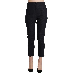 Black High Waist Capri Cropped Cotton Pants
