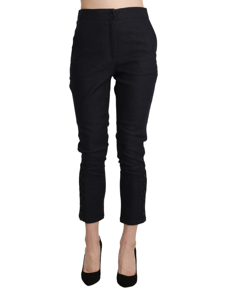 Black High Waist Capri Cropped Cotton Pants